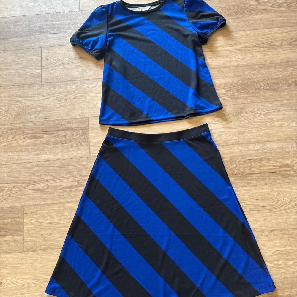 Liz Claiborne Black and Blue skirt and top set - like new